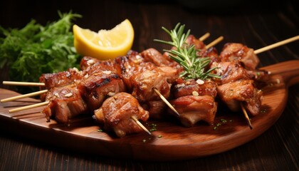 Juicy and mouthwatering close up of tasty roasted sliced barbecue pork ribs with succulent meat