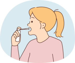 Unhealthy woman spray throat