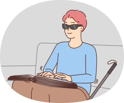 Blind man read braille book