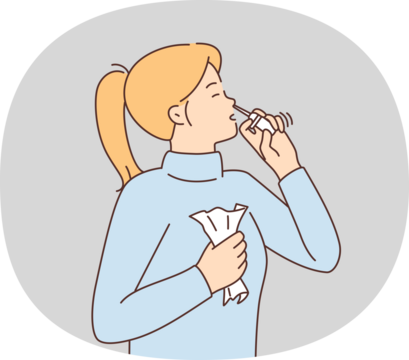 Sick woman use nasal spray
