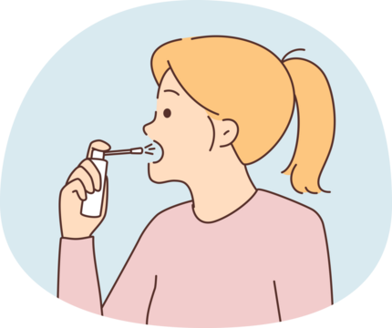 Unhealthy woman spray throat