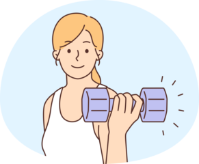 Happy woman training with dumbbells