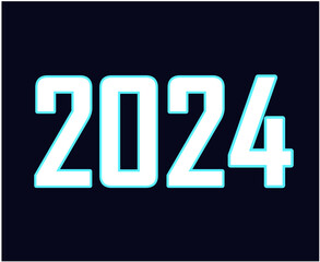 2024 New Year Holiday Design White And Cyan Abstract Vector Logo Symbol Illustration With Black Background