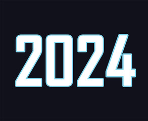 2024 New Year Holiday Design White And Cyan Abstract Vector Logo Symbol Illustration With Black Background