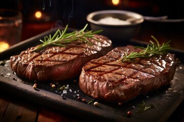 Succulent ribeye steak slices expertly prepared, high resolution image for savory delights