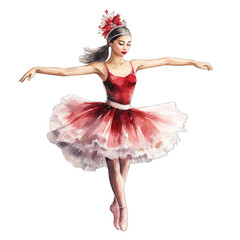 Christmas ballerina in tutu, watercolor illustration, isolated on white background