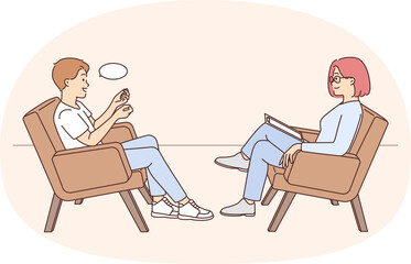 Man talking with psychologist at session
