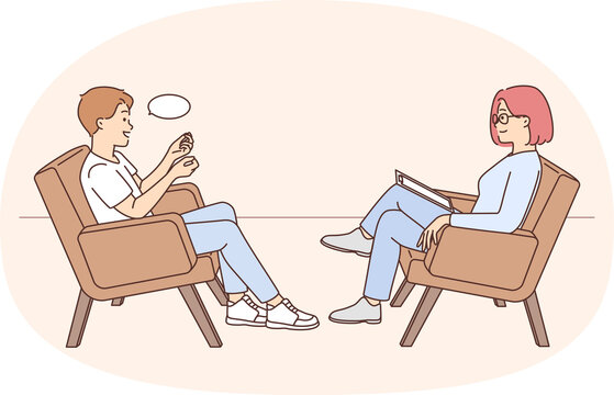 therapy session: man talking, woman listening clip art preview