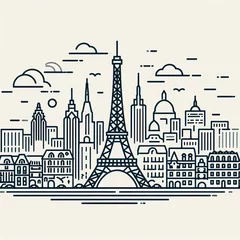 Foto op Canvas A Beautiful Line Art of the Paris Cityscape with Clouds. © ufuk
