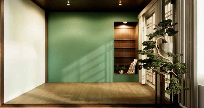 Empty wooden room ,Cleaning japan room interior, 3D rendering