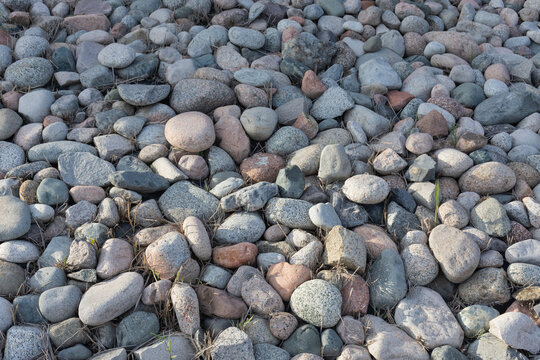 stones and cobblestones of different sizs, top of view.