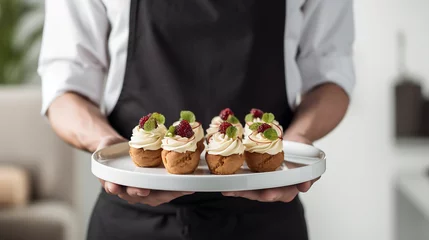 Foto op Plexiglas Waiter serving delicious cream dessert on a tray © Aul Zitzke