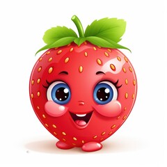 Obraz premium Cute Cartoon Strawberry Character Isolated on a White Background