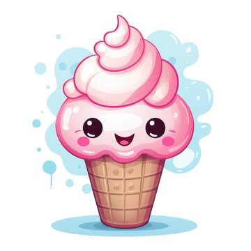 Cute Cartoon Ice Cream Cone Character Isolated on a White Background