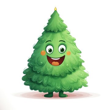 Cute Cartoon Christmas Tree Character Isolated on a White Background