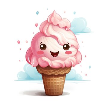 Cute Cartoon Ice Cream Cone Character Isolated on a White Background