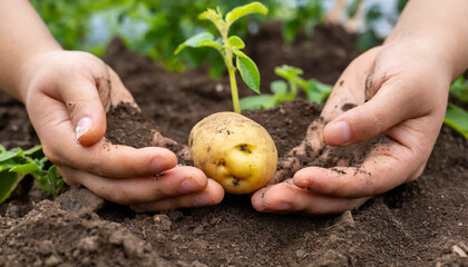 A small potato between two hands