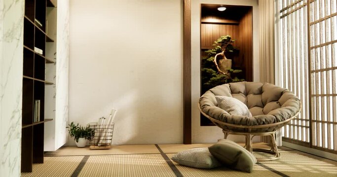 armchair sofa and decoration japan on Modern room interior .3D rendering