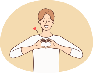 Smiling man show heart hand gesture