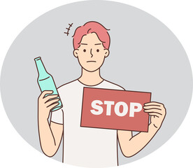 Man with bottle protest against alcohol