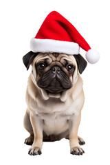 Pug with santa claus hat on transparent background PNG