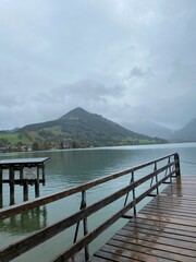 wooden bridge over lake