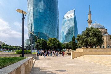 Famous skyscrapers of the Flame Towers complex in Baku