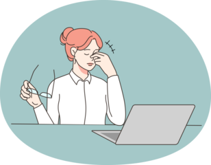 Unhealthy woman employee suffer from migraine