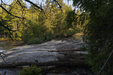 Side view of the Lower Tahquamenon Falls, showing roaring rapids