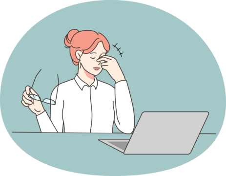 Unhealthy woman employee suffer from migraine