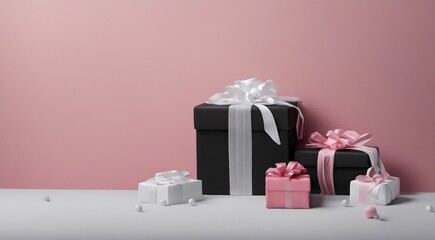 gift boxes and decorations on abstract background, sales gifts background, colored gifts wallpaper, black friday