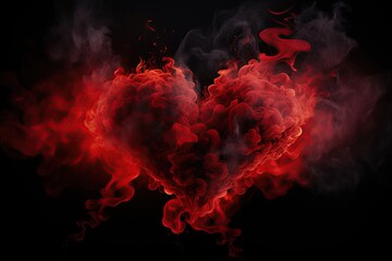 Heart made of red smoke. Love Concept. Generative AI - obrazy, fototapety, plakaty