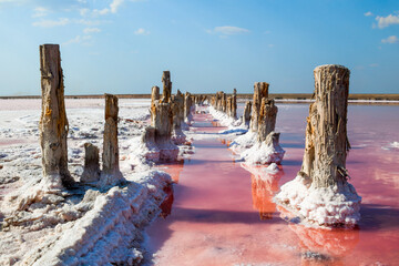Henichesk lake in Ukraine. Salt production.