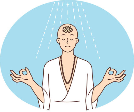 meditating person with lotus flower, blue background clip art preview