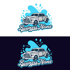 illustration of a Vintge car, Carwash Mascot Logo
