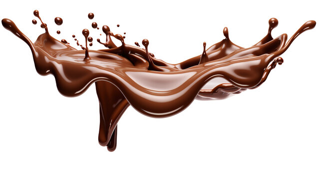 Chocolate dripping splashes on transparent background, image with background removed, created with Generative Ai technology.