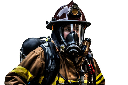 Man Firefighter in the Heat of Action Isolated on transparent background