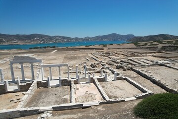 Aerial views from over the ancient ruins on the Greek Island of Despotiko 