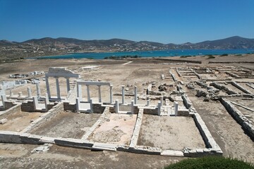 Aerial views from over the ancient ruins on the Greek Island of Despotiko 