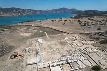 Aerial views from over the ancient ruins on the Greek Island of Despotiko 