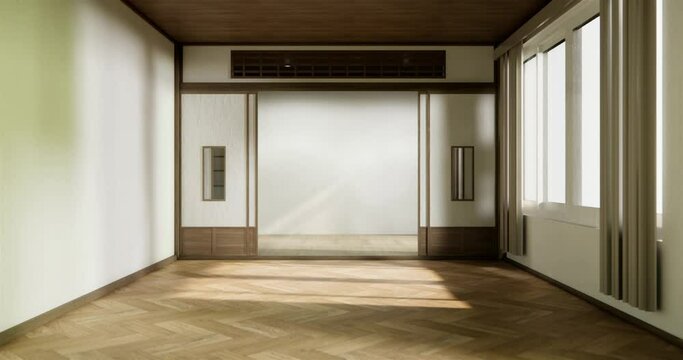 Empty wooden room ,Cleaning japan room interior, 3D rendering