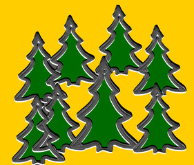 set of embossed Christmas trees on a golden background