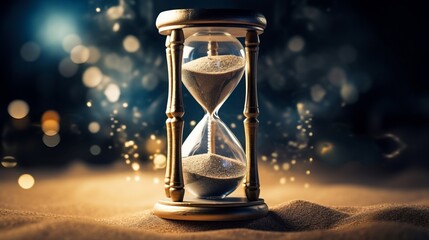 Sands in an hourglass on a blurred background