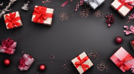 gift boxes and decorations on abstract background, sales gifts background, colored gifts wallpaper, black friday