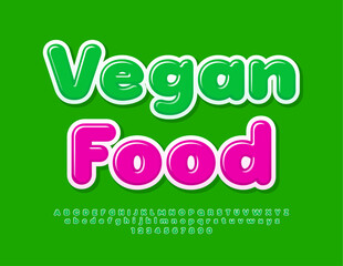 Vector eco concept Vegan Food. Glossy Green Font. Modern Alphabet Letters and Numbers set