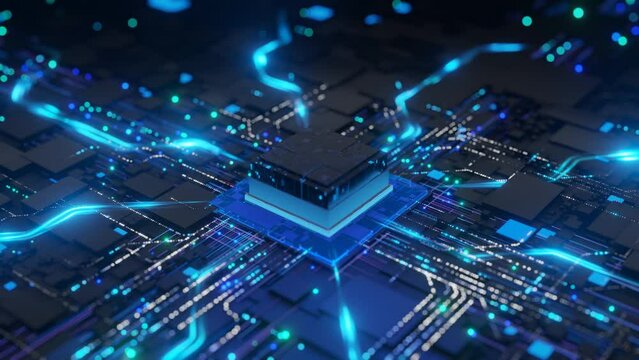 CPU Activation with Neon Glowing Circuit Network