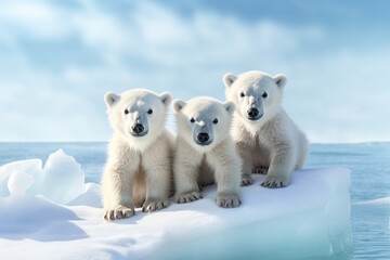 Polar bear cubs in the snow. Ai Generative - obrazy, fototapety, plakaty