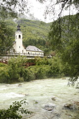 Soca river and the church in the Soca