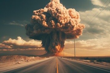 Explosion d'une énorme bombe nucléaire avec un nuage en forme de champignon, arme de destruction massive.