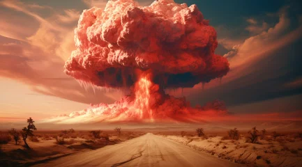 Foto op Canvas Explosion d'une énorme bombe nucléaire avec un nuage en forme de champignon, arme de destruction massive. © David Giraud